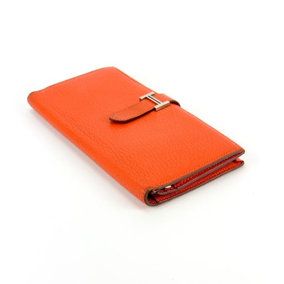 Hermès Orange Chèvre Mysore Leather Béarn Bifold Wallet - Picture 2 of 8